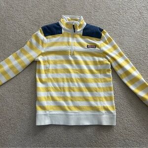 Vineyard Vines Yellow and White Striped Zip-Up Sweater